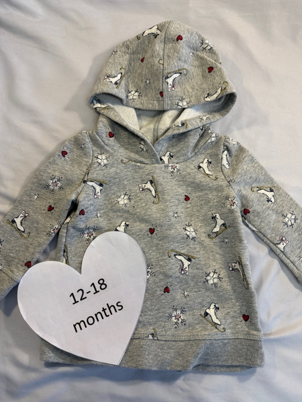 12-18M GAP Grey Hoodie with Ice Skate and Heart Print